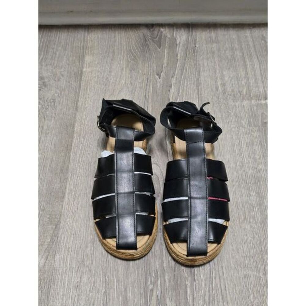 Le Fiancee Women's Faux Leather Black Strappy Platform Sandals Size 7.5